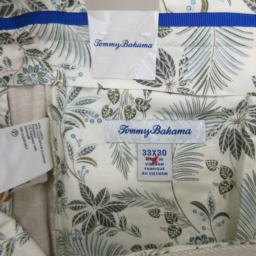 Tommy Bahama Men Dress Pants 33x30 Latigo Beach Linen Khaki Stretch New DEFECT